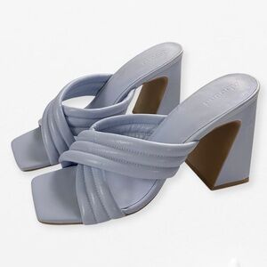 Abound Women's Light Blue Pearl Purple Puffy Slip on open toe Block Heels 10M